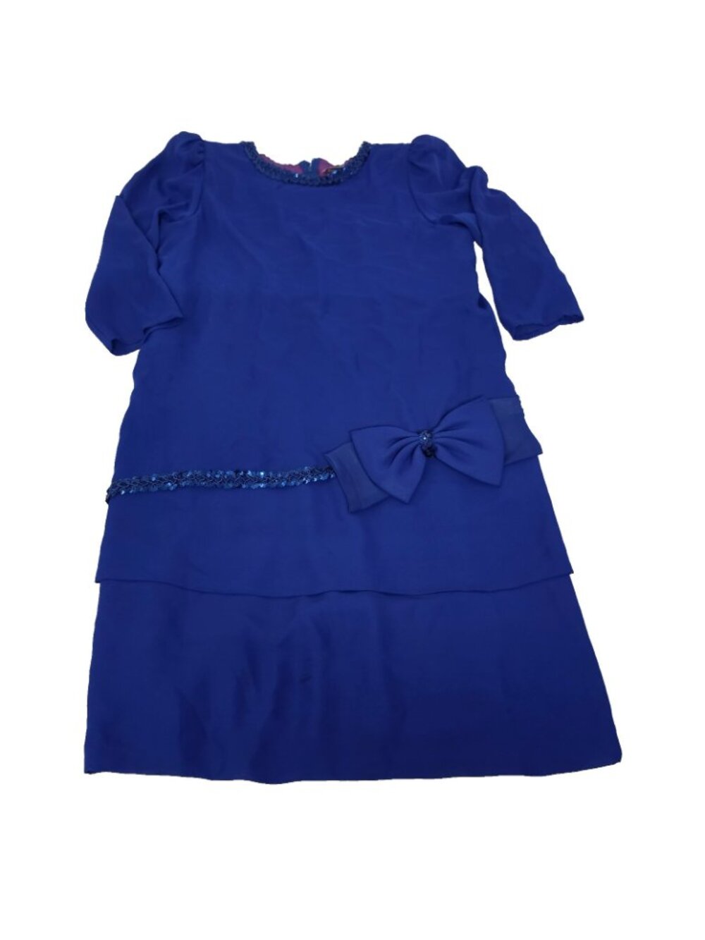 Vintage After Dark Blue Sequin Bow Peplum Dress Womens 11/12 80s 90s Cocktail - Picture 4 of 16